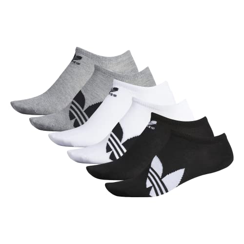 adidas Originals mens Classic Trefoil Superlite No Show Socks (6-Pair), Black/White White/Black Heather Grey/Black, Large
