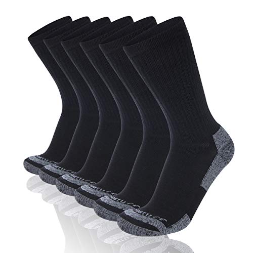 Heatuff Mens 6 Pack Crew Athletic Work Socks With Cushion, Reinforced Heel & Toe For All Seasons