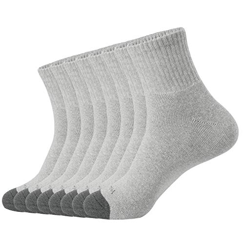 WANDER Men's Athletic Ankle Socks 3-8 Pairs Thick Cushion Running Socks for Men&Women Cotton Socks 7-9/9-12/12-15 (8 Pair Grey, Shoe Size: 7-9)