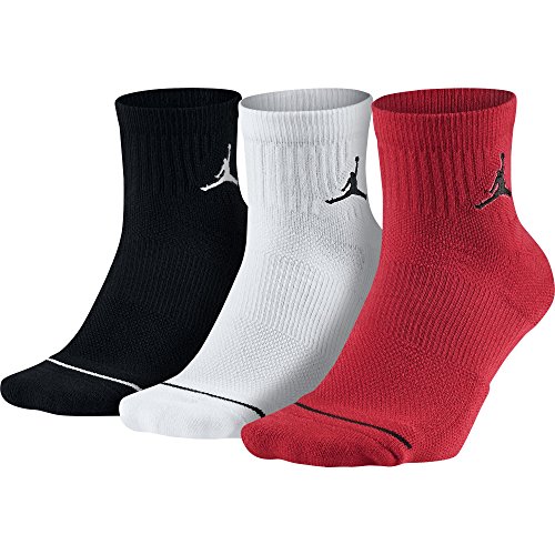 Nike Jordan Jumpman Dri-Fit Quarter Socks Multi 3 Pair SX5544-011 (Red/Black/White, Large / 8-12)